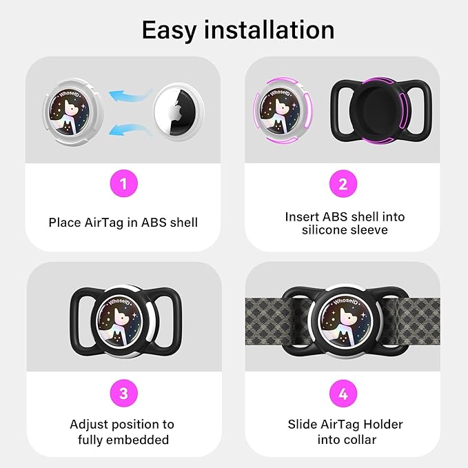 Waterproof Airtag Dog Collar Holder, Silicone & ABS Airtag Holder for Dog & Cat Collars, Ultra-Durable, Lightweight and Protective Airtag Case (Rose&Pink-1, Regular)