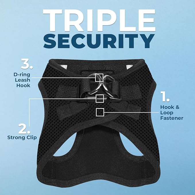 Best Pet Supplies Voyager Step-in Air Harness - All Weather Mesh, Reflective, No Pull Harness for Dogs, Cats - Secure with Hook & Loop Fastener, Buckle, Double D-Rings - Black, XXS