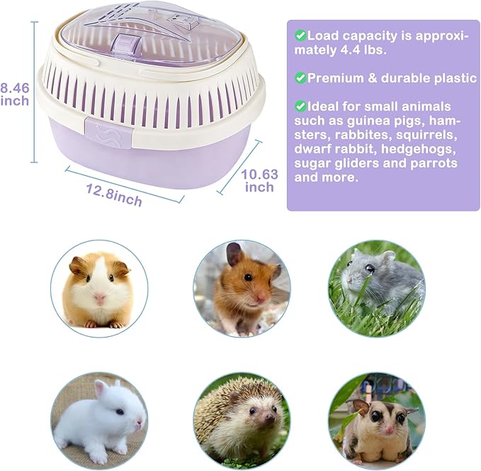 Hamster Carrier Guinea Pig Carrier 13 X 11 X 8 in Portable Hamster Travel Cage with Ventilation Holes Outdoor Small Pet Carrier for Rat Gerbil Rabbit Hedgehog Squirrel Mouse Bunny
