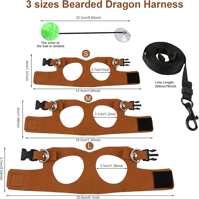 5 Pack Bearded Dragon Leash and Harness Set, Adjustable Soft Leather Lizard Leash with 3 Sizes for Small Animals, Reptile Walking Training Vest for Ferret, Hamster, Chameleon, Brown