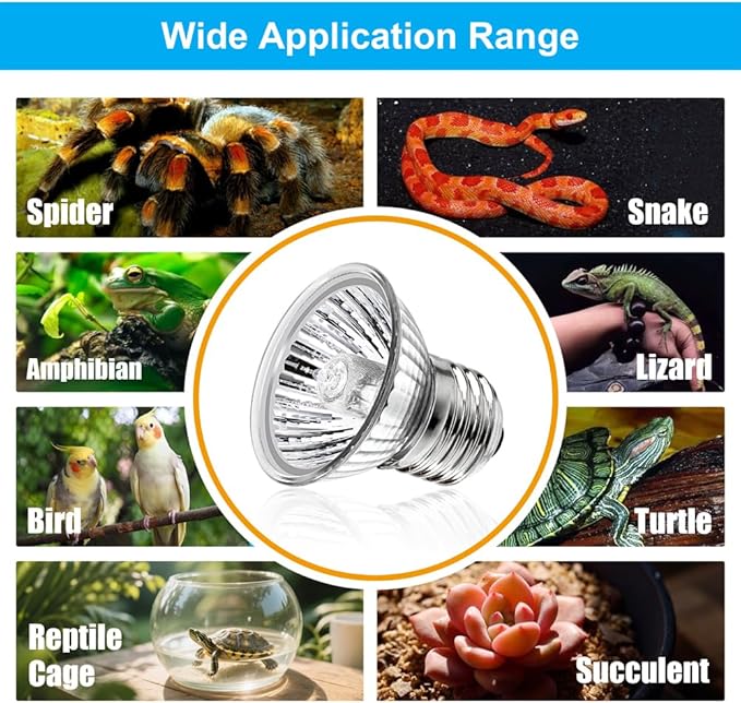 DaToo Reptile Heat Lamp Turtle Heating Light 4PCS 50W UVA UVB Heat Bulb Simulated Sunlight Basking Spot Lamp for Reptiles Lizard Amphibian Bearded Dragon Snake