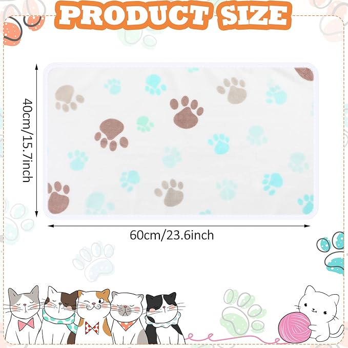 Tatuo 4 Pcs Dog Blanket for Pet Cat Blankets Indoor Puppy Teething Stuff Toys Paw Print Fleece Blanket Warm Sleep Mat for Guinea Pig Cage(Milky White,Small(24 x 16 Inch),Square)