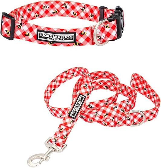Lucky Love Dog - Easy Click Buckle Dog Collar with Leash Set Combo, Durable & Comfortable for Male & Female Dogs, Pet Collar for Medium Dogs, Secure Fit - Bailey Combo, Medium