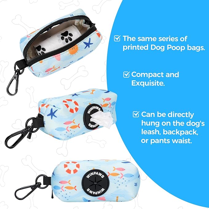 Dog Harness and Leash Collar Set with Dog Poop Bag Holder and Bandanas, Escape Proof Adjustable Puppy Cat Vest with Soft Mesh Padded, Pet Supplies for Small Medium Large Dogs Kitten(Blue Beach, XS)