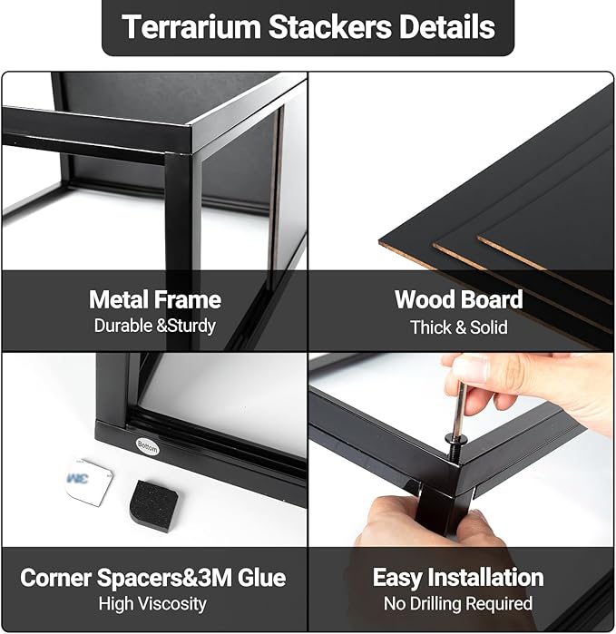 REPTI ZOO Space Saving Terrarium Stacker for 30" L X 12" W Reptile & Amphibian Enclosure, Sturdy Tank Stackers with, Metal Frame, Wood Panels, Sliding Door, Easy Assembly, Max 88 lbs Load Capacity