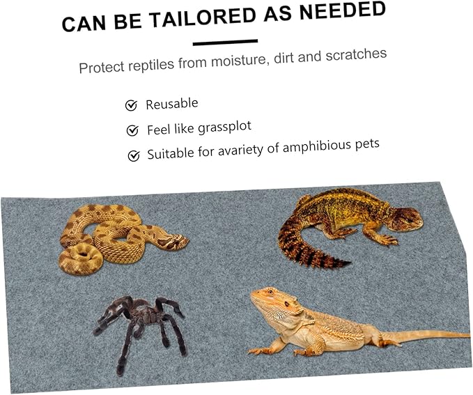 Bearded Dragon Reptile Carpet Liner Soft Moisture Retentive Substrate for Terrarium Grey Mat for Snakes Lizards Turtles Breathable Comfortable Habitat