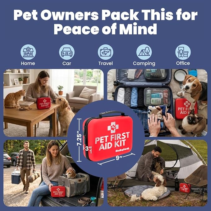 Dog First Aid Kit - Vet Approved Emergency Supplies - Pet First Aid Kit Guide, Tick Remover, Slip Leash & Medical Essentials for Home, Camping, Car, RV, Travel (Essential 2-Pack)