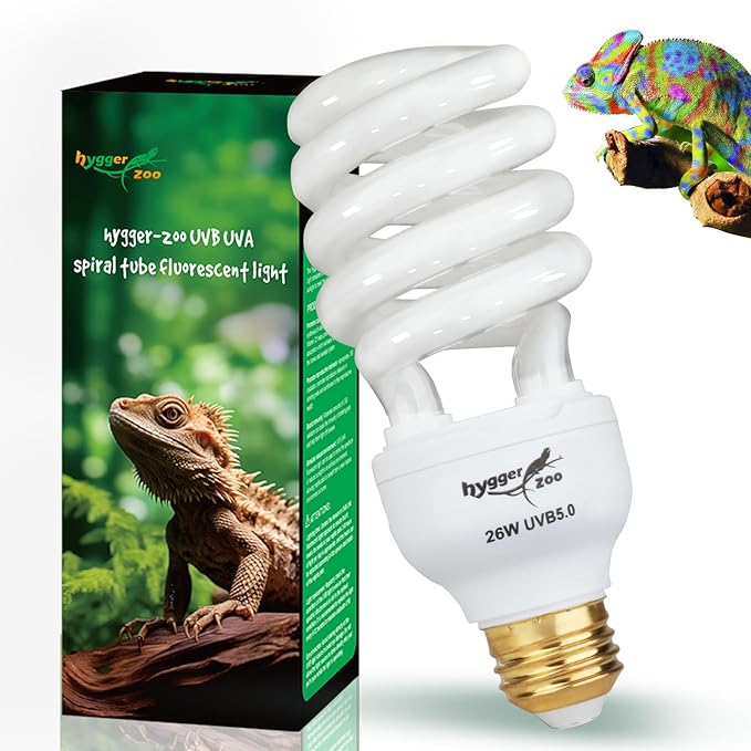 UVB Bulb for Reptiles, 5.0 26W UVB Light for Reptiles, Hygger zoo UVA UVB Reptile Light Bulb Reptile UVB Bulb UVB Light for Hermit Crab Snake Chameleon Reptile Lamp Terrarium Lamp for Tropical Reptile