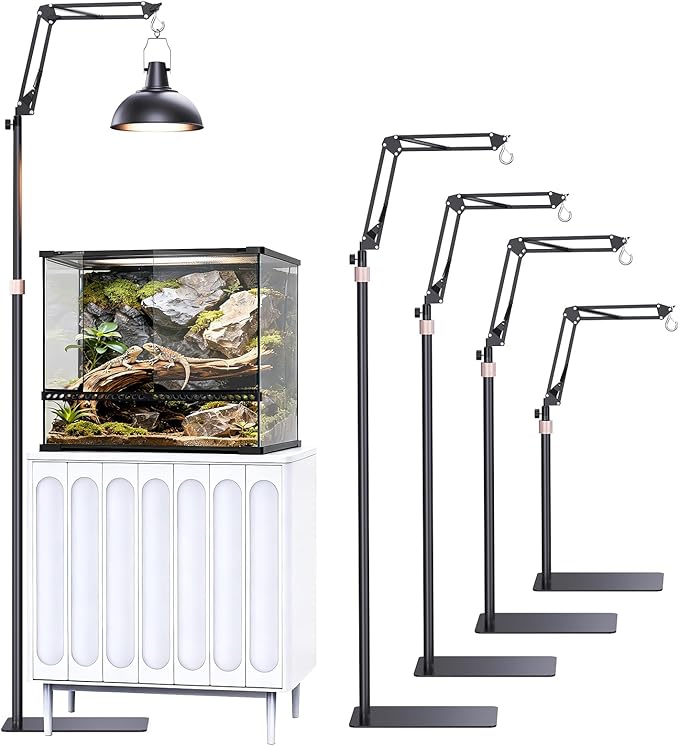 Reptile Lamp Stand Reptile Light Stand, Freely Adjustable Height (15.7inch to 74.4inch) with 360° Adjustable Swing Arm, Heat Lamp Holder for Bearded Dragon Turtles Snake and Chicks