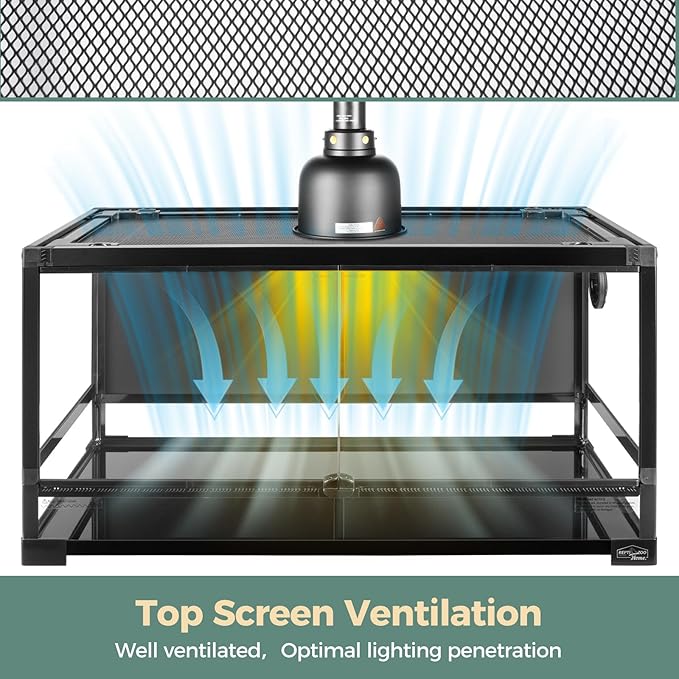 36 Gallon Full Glass Reptile Tank, Quick Fold Reptiles Enclosure with Waterproof Base, Top Screen Ventilation, 32" x 16" x 16" Front Opening Terrarium for Snake, Leopard Gecko, Lizard