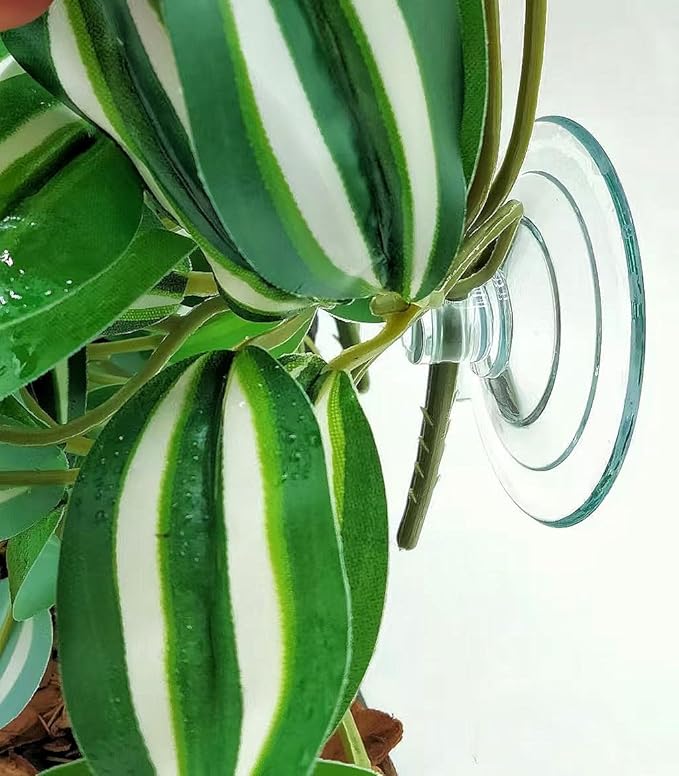 Reptile Plants for Terrarium Decor, Amphibian Habitat Decor, Snake Tank Accessories, Artificial Hanging Plants with Suction Cup-2 Packs (Zebrina Green)