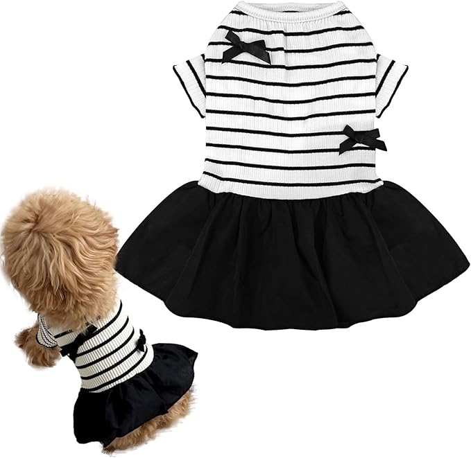 Dog Dresses, Pet Dog Princess Stripe Bowknot Dress for Dogs Female,Dogs Dress for Small Cats Girl Spring Summer Puppy Clothes(Medium)