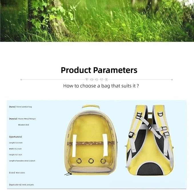 Bird Backpack, Lightweight and Breathable Outdoor Travel Backpack with 12 Breathable Holes, Wooden Pole, Adjustable Shoulder Strap for Birds and Pets (Deep Blue)