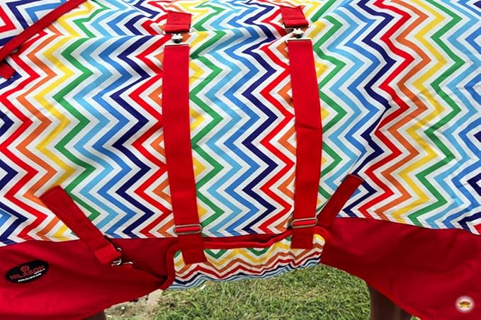 Rainbow Zigzag 84 in HILASON 1200D Winter Waterproof Poly Horse Turnout Blanket Belly Wrap