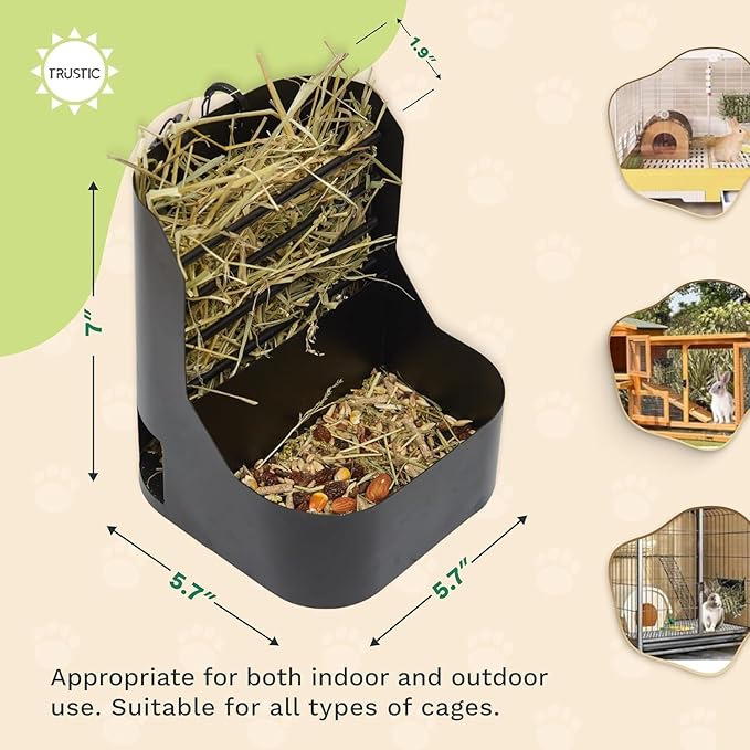 Hay and Food Feeder for Rabbit, Guinea Pig, Bunny, Chinchilla, Heavy Duty Metal Bin 5.5 x 5.5 x 7 inch (Pack of 2)