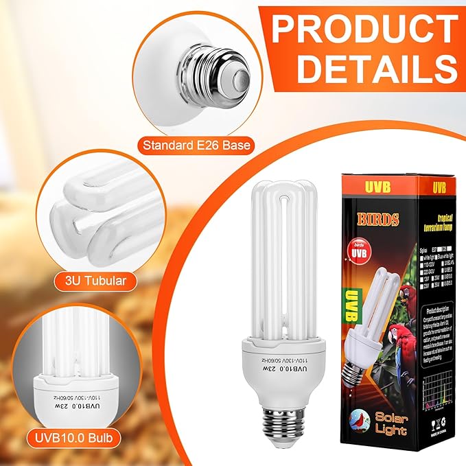 VIHOSE 4 Pack UVB Reptile Light Bulb 23w 10.0 UVB Bulb for Desert Reptiles Pet Light for Turtle Compact Fluorescent Terrarium Lamp for Bearded Dragon, Lizard, Tortoise, Iguanas, Snake, Gecko