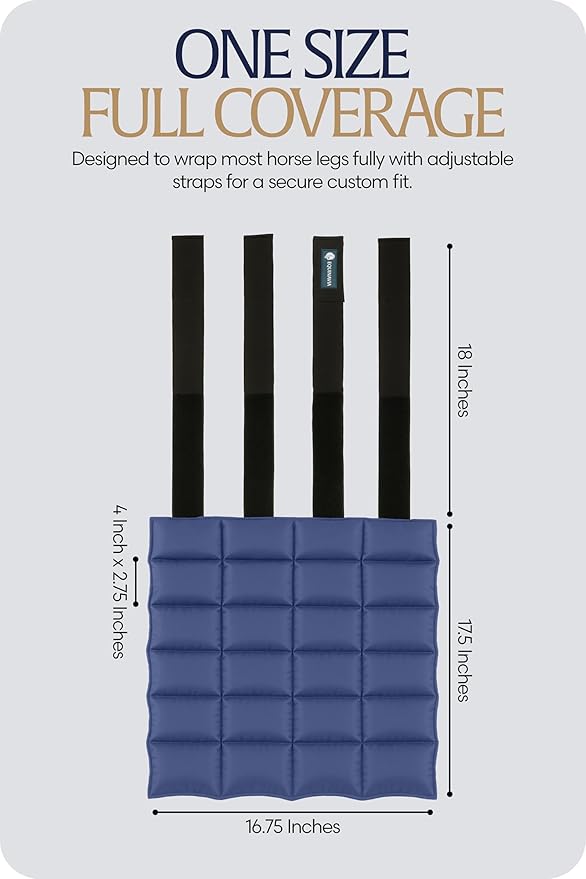 Equinavia Cool Relief Therapy Ice Boots Leg Wraps Pair for Horses, Gel Pack with Adjustable Straps | 16.5" x 15.5" with Storage Bag - Navy Blue - Pair - One Size