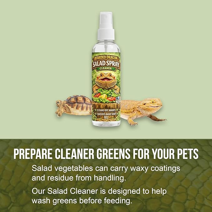 Bearded Dragon Salad Spray for Fresh Veggies | Reptile Produce Rinse & Prep Spray | Helps Clean and Wash Greens Before Feeding | Safe Daily Use for Bearded Dragons & Herbivorous Reptiles | 8 oz (8oz)