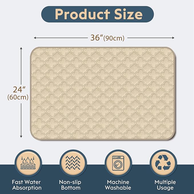 FunFurry Washable Pee Pads for Dogs - 2 Pack Reusable Waterproof Puppy Training Pads, Super Absorbent with Dog Paw Shape Non-Slip Backing (Cream, 24" X 36" - 2 Pack)