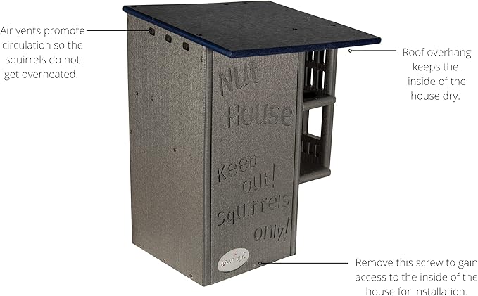 JCS Wildlife Ultimate Wooden Squirrel House, Multi-Tier Squirrel Nesting House with Predator Guards, Weather-Resistant Recycled Poly Lumber, Easy-Clean Tree House for Outside, Blue & Gray