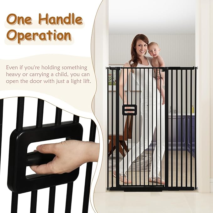 55'' Extra Tall Cat Gate, 38.6"-42.5" Wide Auto Close Tall Pet Gate for Doorways, Pressure Mounted High Dog Door Gate No Drilling Cat Fence Safety Baby Gate for Stairs, Doorways, Black