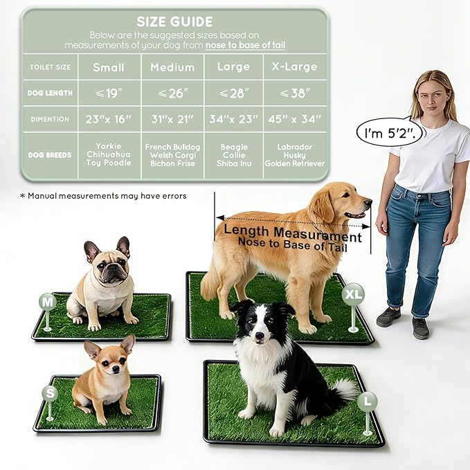 HQ4US 4LEGS Dog Grass Pad with Tray Large 34’’×23’’, Dog Litter Box with Odor Free Artificial Grass Pee Pads for Dogs Potty Tray with Hemmed Edge, Realistic for Indoor Balcony