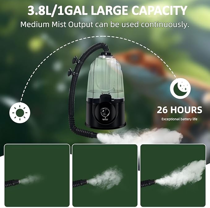 COOSPIDER Base CRH-380B Reptile Humidifier, Reptile Fogger Tank Humidifier Accessories, Reptile Misting System Replacement for Reptiles Amphibians Herps Vivarium