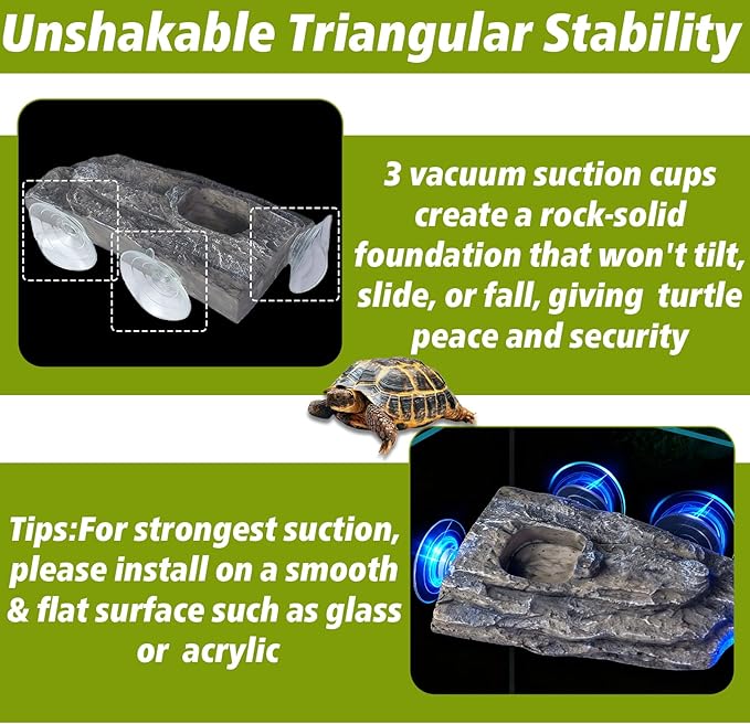 Turtle Floating Basking Platform with 3 Suction Cups & Water Bowl, Turtle Basking Platform with Feeding Tweezer for Frogs, Terrapins, Lizards(8.2×3.14×1.2 inch, Grey)