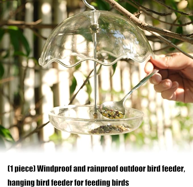 Clear Bird Feeder with Metal Hanging Hook Windproof Outdoor Waterer Feeder for Patio Backyard Edit Supplier
