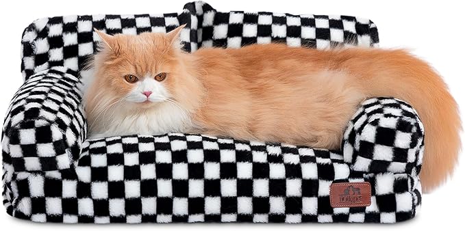 Hollypet Fluffy Dog Cat Bed Pet Couch Beds Plush Soft Warming Washable Puppy Bed for Small Medium Dogs and Large Cats, Black and White, 24" L x 18" W x 10" Th