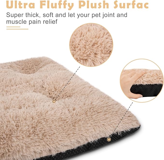 JOEJOY Large Dog Bed Crate Pad, Deluxe Plush Washable Dog Beds Fulffy Soft Kennel Pad Anti-Slip Pet Sleeping Mat for Extra Large Medium Small Dogs, 40" x 27", Beige (Pack of 2)
