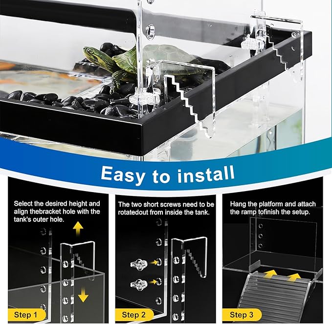 Adjustable Turtle Basking Platform, 7.8 x 5.5 x 5.5 Inch Above Tank Topper with Ramp for Small and Medium Aquatic Turtles, Transparent Acrylic Turtle Aquarium Dock Accessories