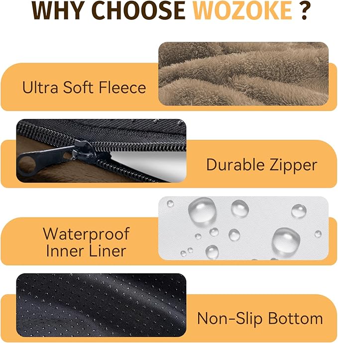 Orthopedic Dog Bed for Extra Large Dogs, XL Waterproof Dog Bed with Bolsters, Supportive Egg Crate Foam Pet Couch Bed with Removable Washable Cover & Non-Slip Bottom, Coffee