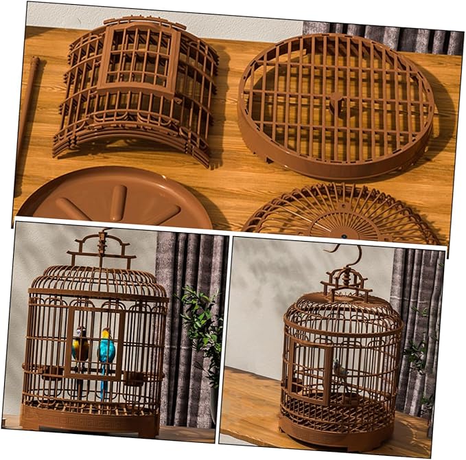 Large Vintage Bird Cage Carrier for Parrots and Parakeets Portable Plastic Travel Birdcage Hook for Outdoor Use Features Removable Tray and Stylish Design