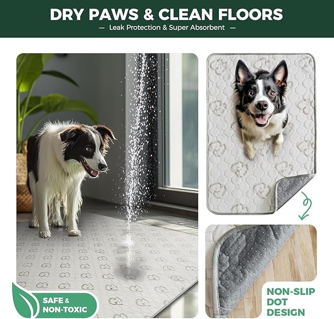 FXW Washable Pee Pads for Dogs, Leak-Proof & Non-Slip, Specifically Designed for Potty Training, 30" x 75" Rectangle, Khaki, 2 Packs