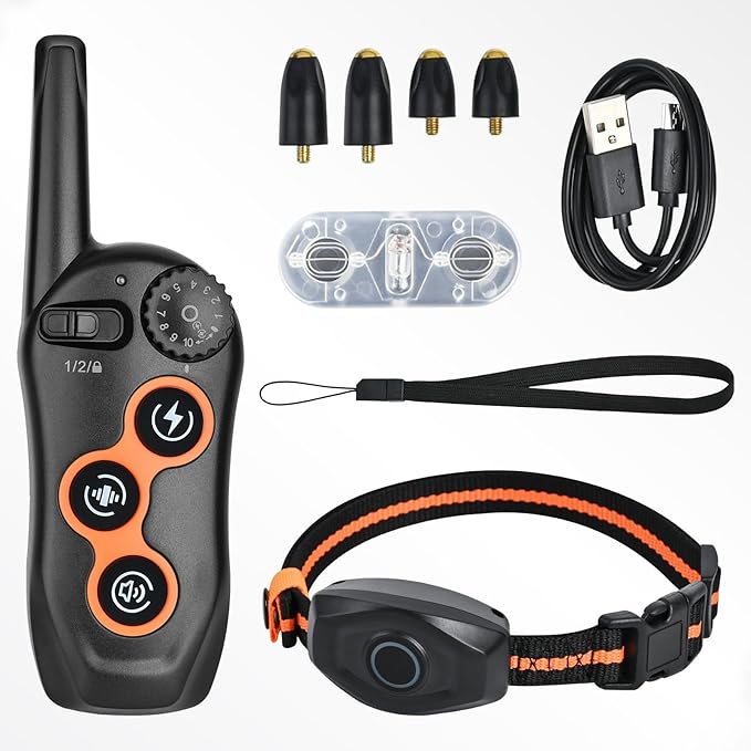 Dog Training Collar, IPX7 Waterproof Dog Training Collar with Remote Range 1300ft, 3 Training Modes, Beep, Static, Vibration, Rechargeable Electric Training Collar for Small Medium Large Dogs (Black)