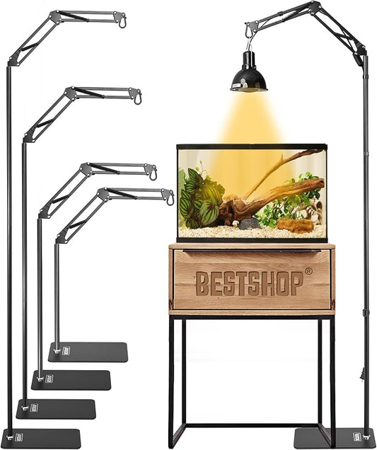 Reptile Light Stand, Heat Bulb Stand (15.7 to 74.3 inch) with Adjustable 360° Swing Arm for Terrarium, Reptile Heat Lamp Stand for Bearded Dragons, Turtles, and Chameleons (Black)