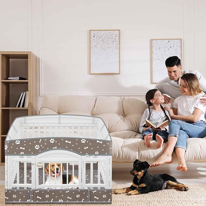 2 Pack Dog Playpens Cover and Bottom Mat Fits for 36 Inch 4 Panels Pet PlayPen, Dog Crate Cover Puppy Exercise Pad, Reusable Washable, Hoop and Loop Design, Playpen Not Included(Grey)