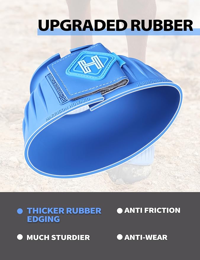 Harrison Howard Rubber Pull-on Bell Boots with Fleece Lining and Touch-Close Tapes Hoof Overreach Protection for Horses