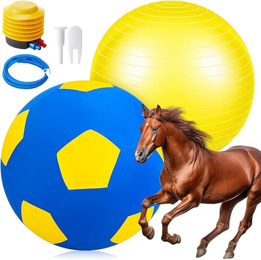 30 Inch Giant Herding Ball with Cover Anti Burst Ball Please Watch VCR for How to Inflation Horse Toys for Horses Stall Entertainment Play, Pump Included (Yellow Blue, Classic)