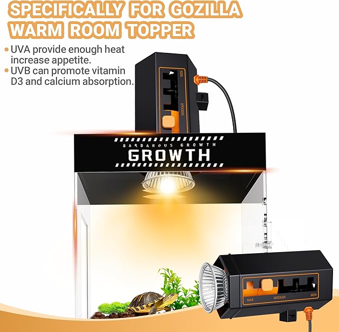 GOZILLA Reptile Hear Lamp,Turtle Lamp with 25W+35W UVA/UVB Turtle Light Bulb,Hexagonal Turtle Basking Spot Light Distance Adjustable, Reptiles Basking Light for Turtles,Lizard,Snake and Chameleon.