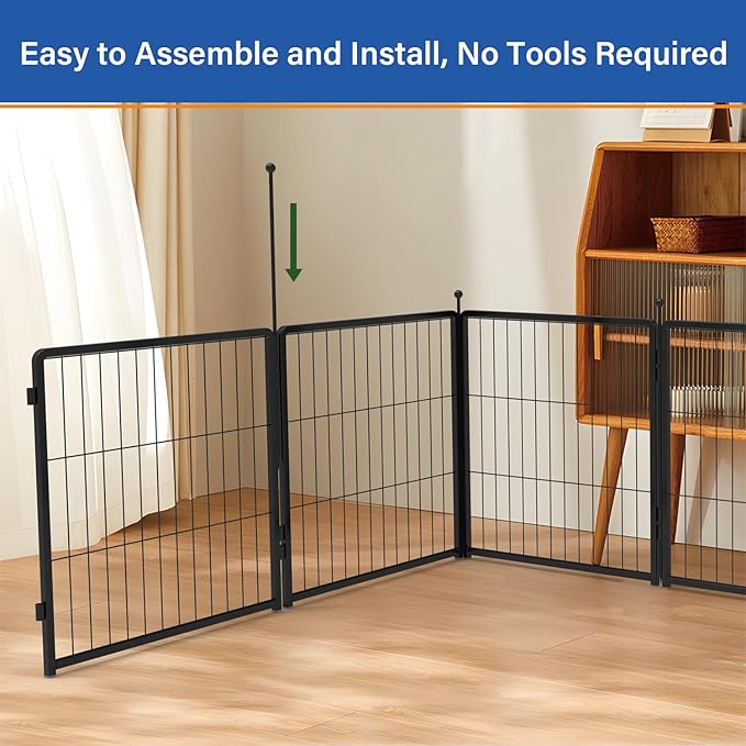Dog Playpen 24 inch 12 Panels for Indoor & Outdoor Use – Heavy-Duty Metal Pet Fence with Ground Stakes, Rounded Ball Tops for Safety, Stable & Foldable Design, Easy to Assemble