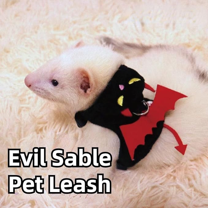 Ferret Harness and Leash, Adjustable Walking Vest for Guinea Pig, Kitten, Puppy, Bunny and Other Small Animals, Soft and Breathable Ferret Lead Leash with Evil Wings and Safe Bell (Red)