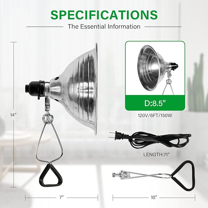 Simple Deluxe Clamp Lamp Light with 8.5 Inch Aluminum Reflector up to 150 Watt E26 (no Bulb Included) 6 Feet 18/2 SPT-2 Cord, 6-Pack