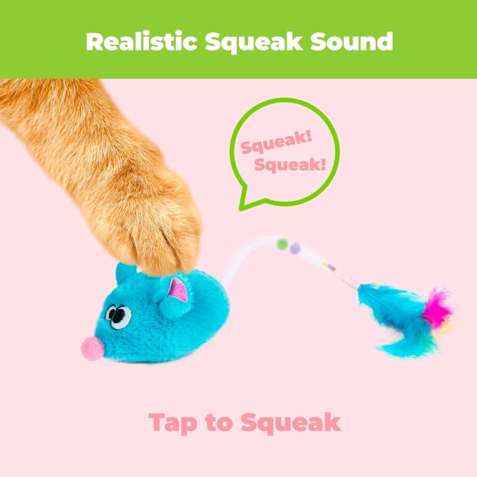 Catify Interactive Cat Toy - Squeaking Mice Set, Blue & Fuchsia - Image 2