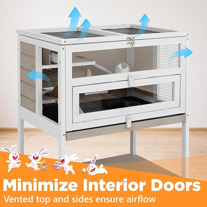 Multi-Platform Guinea Pig Cage Indoor, Wooden Ramp with Metal Chewproof Strips, Pull Out Tray, Storage Shelf, Easy Clean & Assembly, Ideal for Guinea Pig, Chinchilla, Hamster, Rat