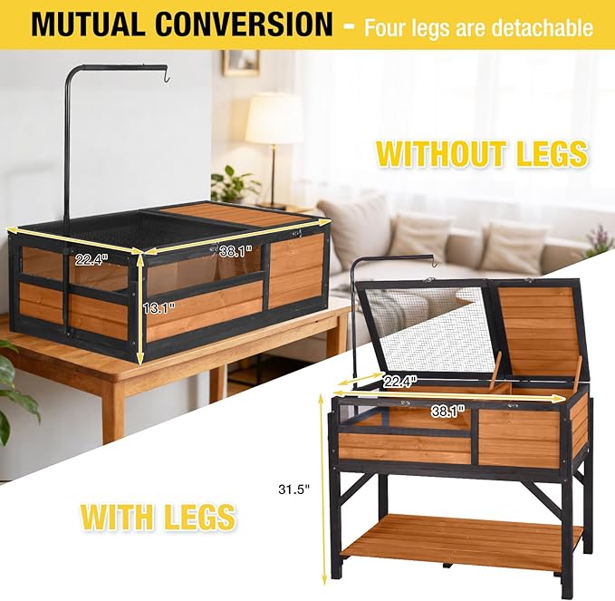 Aivituvin Tortoise Habitat Turtle Enclosure, Wooden Tortoise House Reptile Cage for Small Animals, Reptile Tank with Large Storage Shelf
