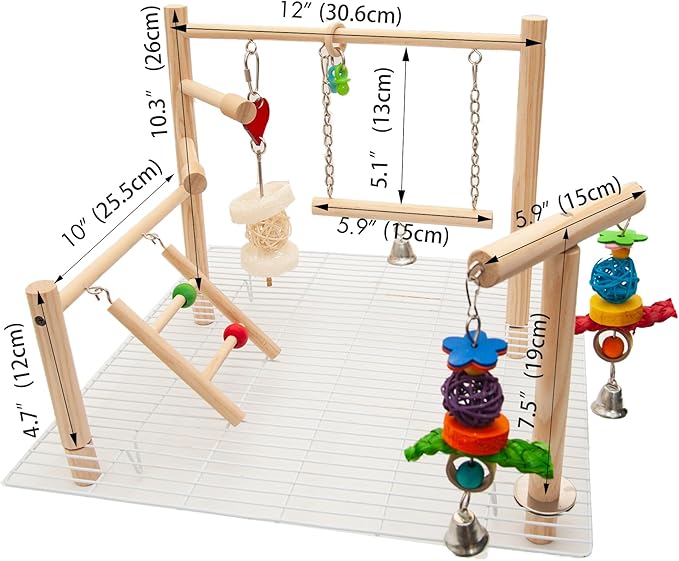 Small Bird Playground for Top of Cage Tree Bird Stands for Parrots Bird Play Ground - Outside Bird Cage Toys - Outside Bird Cage Accessories - Top Bird Cage Perch Cockatiel Playground (White, Small)