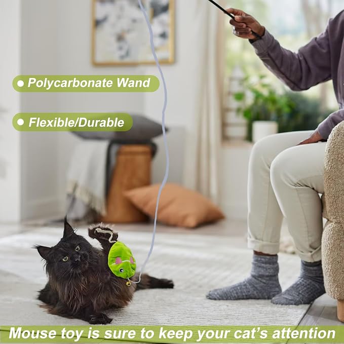 Interactive Cat Toy Wand with Catnip Mouse, Cat Teaser Wand Rainbow String for Bored Indoor Adult Cats and Kittens (2 Pack Mouse) - Image 3