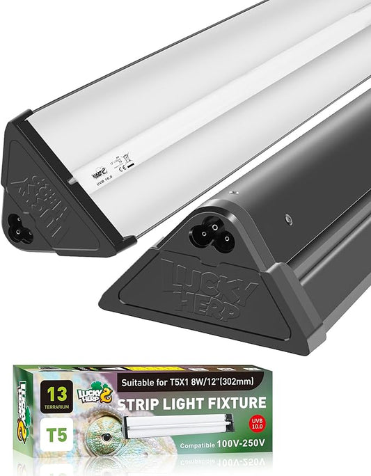 LUCKY HERP T5 Reptile Light Fixture Combo Kit 8W (New Upgrade), 10.0 UVB Light for Reptiles and Amphibians, UVA UVB Basking Light Desert Lamp for Lizard, Bearded Dragon, Tortoise 12inch